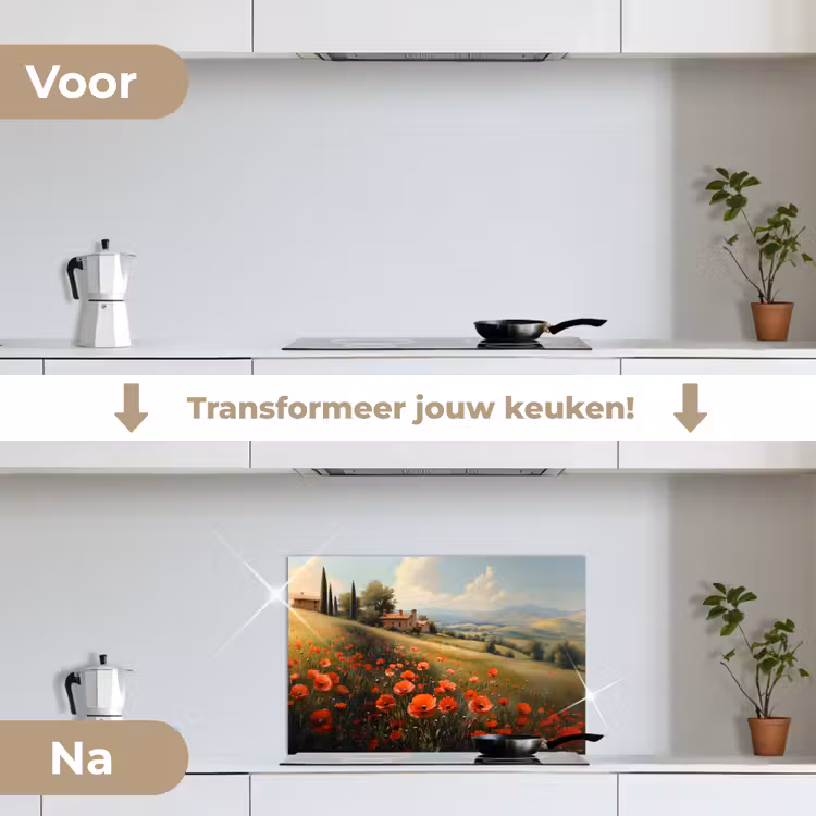 Spatscherm keuken - Klaprozen - Rood - Heuvels - Landschap — 3