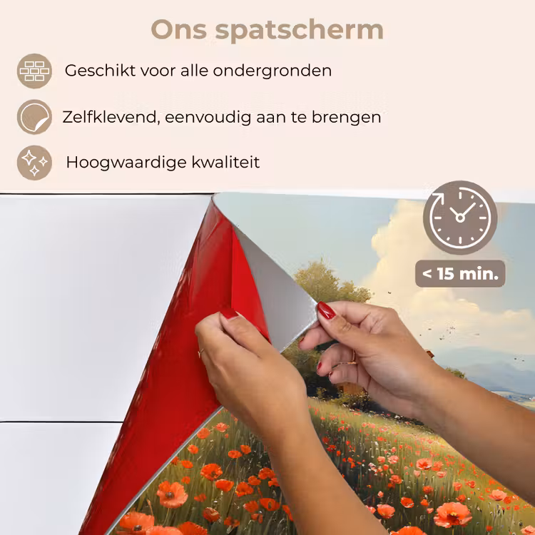 Spatscherm keuken - Klaprozen - Rood - Heuvels - Landschap — 4