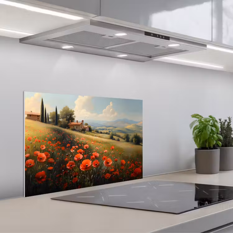 Spatscherm keuken - Klaprozen - Rood - Heuvels - Landschap — 5