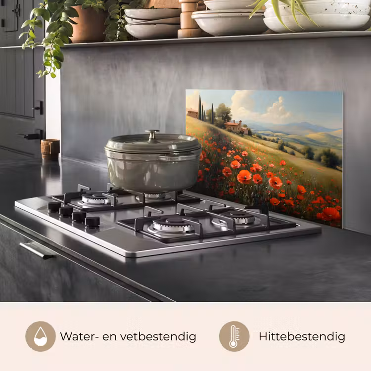 Spatscherm keuken - Klaprozen - Rood - Heuvels - Landschap — 7
