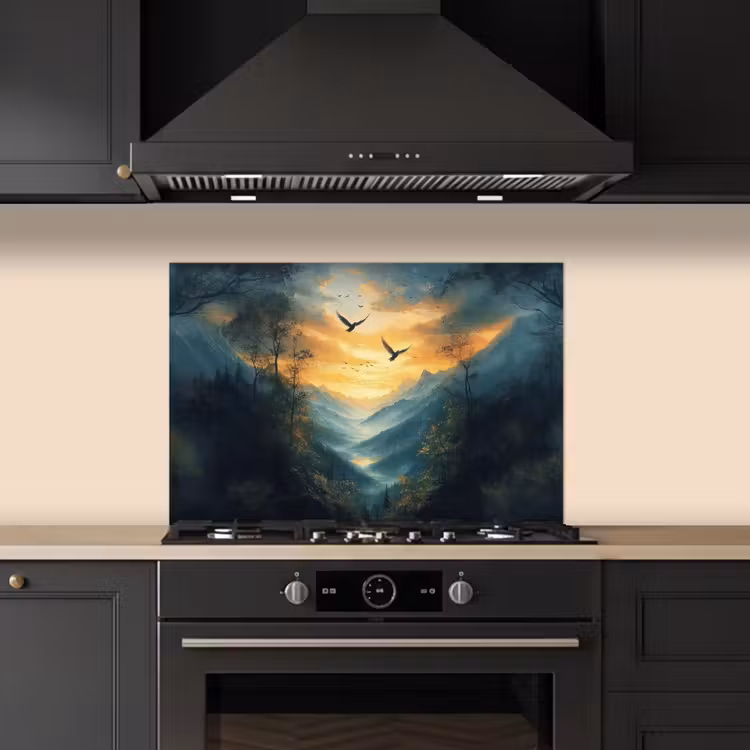 Spatscherm keuken - Vogels - Zon - Bomen - Groen — 2