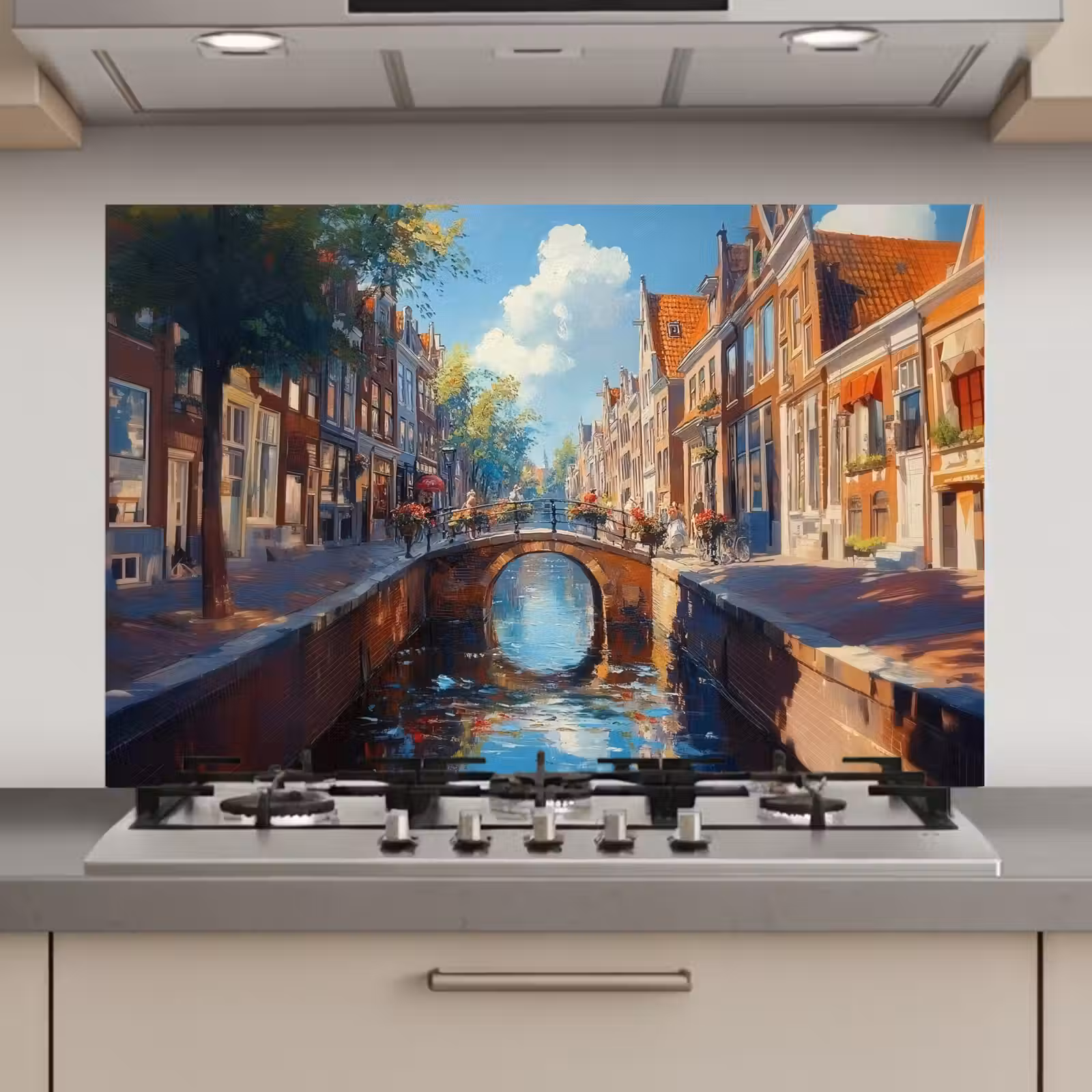 Spatscherm keuken - Stad - Gracht - Zon - Fietsen — 1