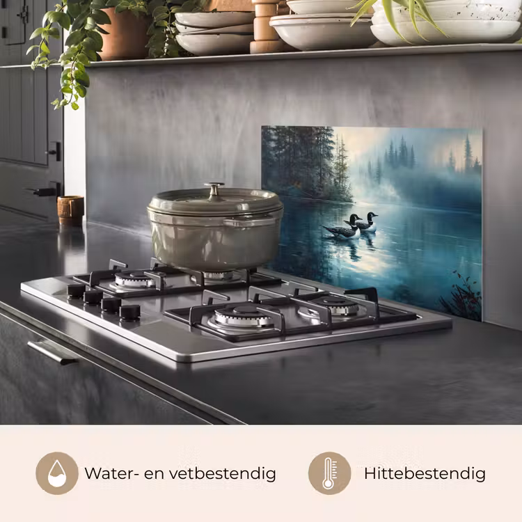 Spatscherm keuken - Bos - Water - Eenden - Mistig — 7