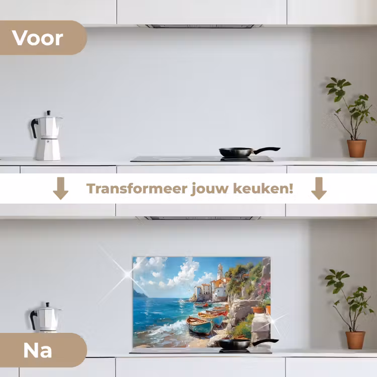 Spatscherm keuken - Boten - Rotsen - Zee - Zon — 3