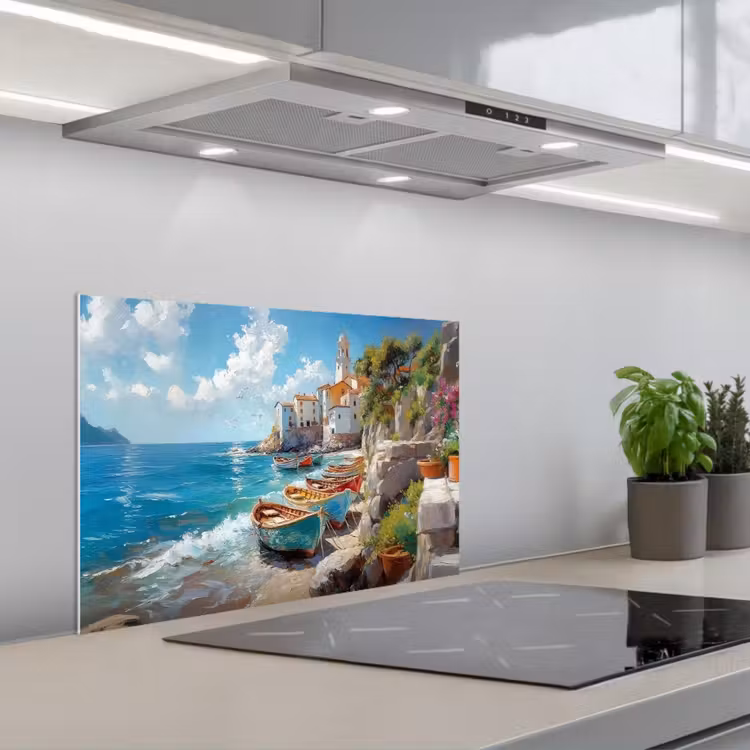 Spatscherm keuken - Boten - Rotsen - Zee - Zon — 5