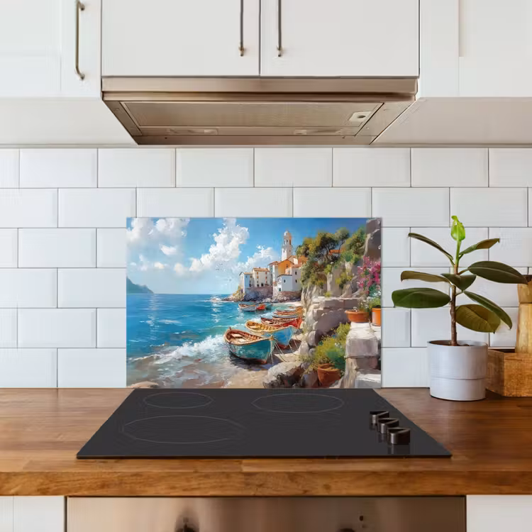 Spatscherm keuken - Boten - Rotsen - Zee - Zon — 6