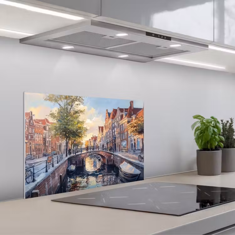 Spatscherm keuken - Brug - Stad - Huizen - Boot — 5