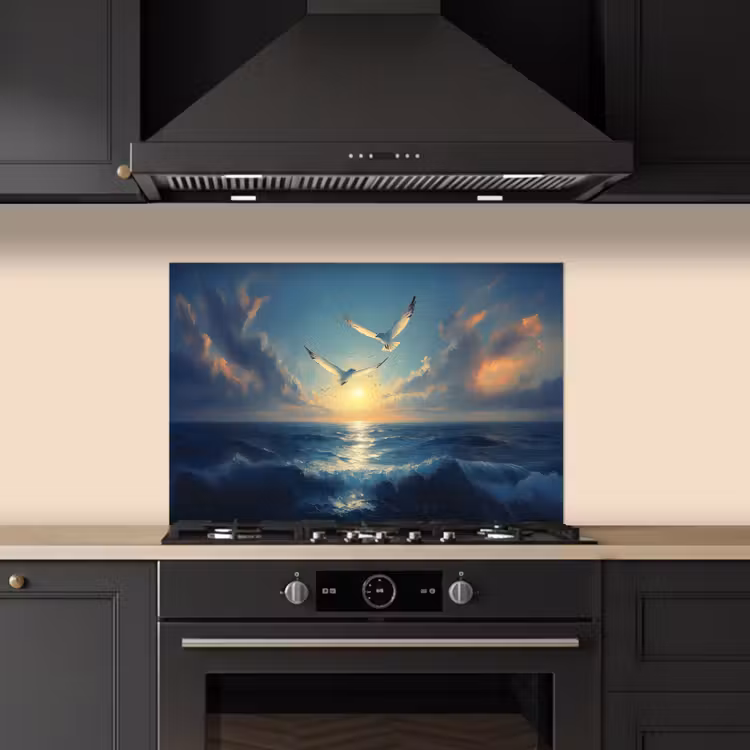 Spatscherm keuken - Meeuwen - Zee - Wolken -Blauw — 2