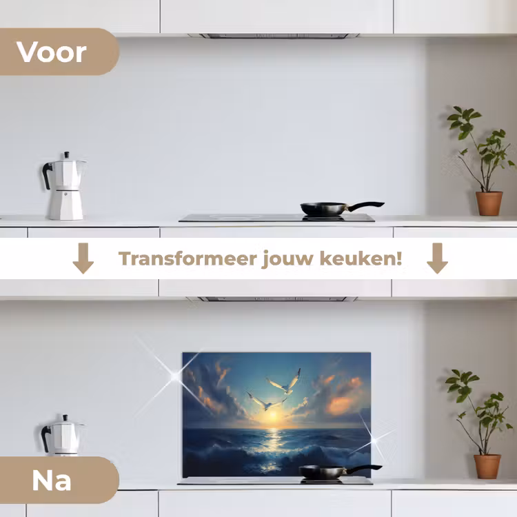 Spatscherm keuken - Meeuwen - Zee - Wolken -Blauw — 3