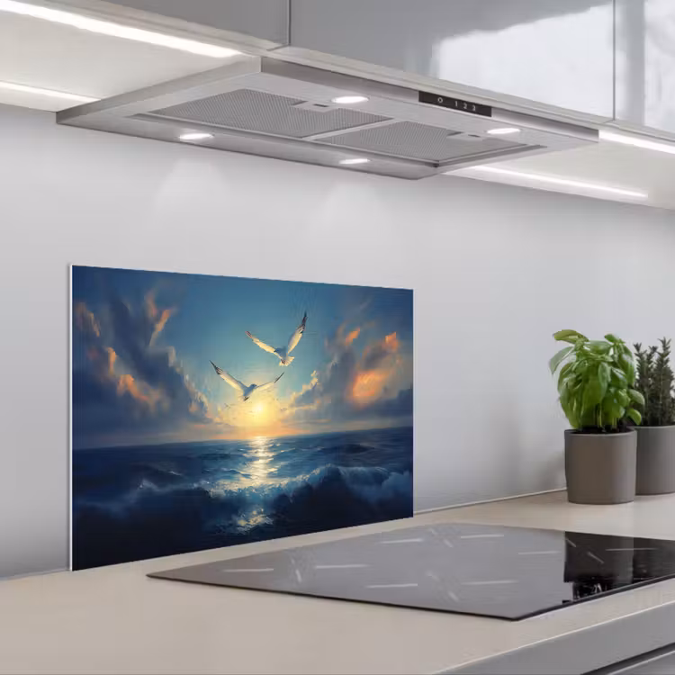 Spatscherm keuken - Meeuwen - Zee - Wolken -Blauw — 5