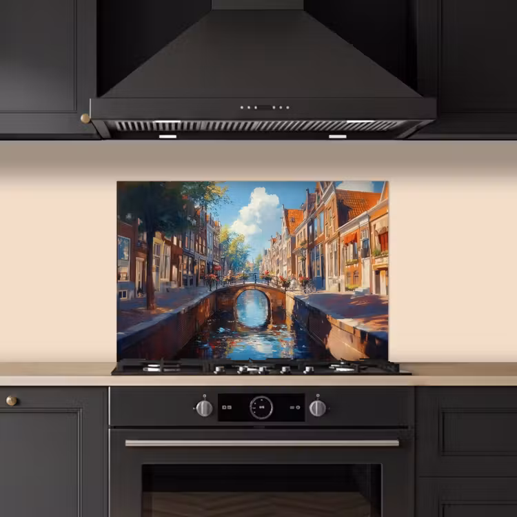 Spatscherm keuken - Stad - Gracht - Zon - Fietsen — 2
