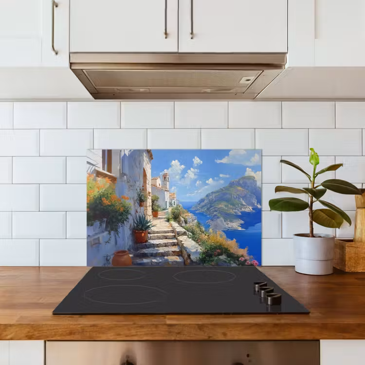 Spatscherm keuken - Trap - Huizen - Berglandschap - Zee — 6