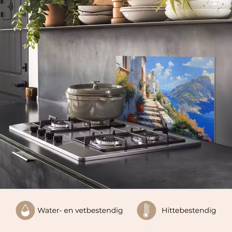 Spatscherm keuken - Trap - Huizen - Berglandschap - Zee — 7
