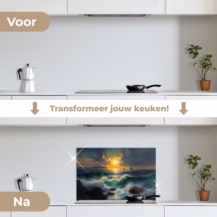 Spatscherm keuken - Zee - Zon - Golven - Rotsen — 3