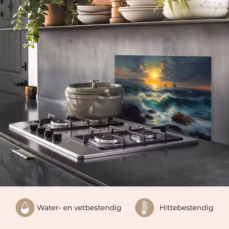 Spatscherm keuken - Zee - Zon - Golven - Rotsen — 7