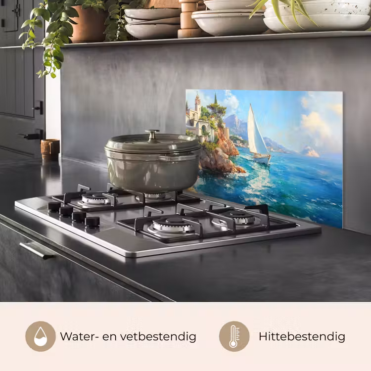 Spatscherm keuken - Zeilboot - Rotsen - Kust - Huizen — 7