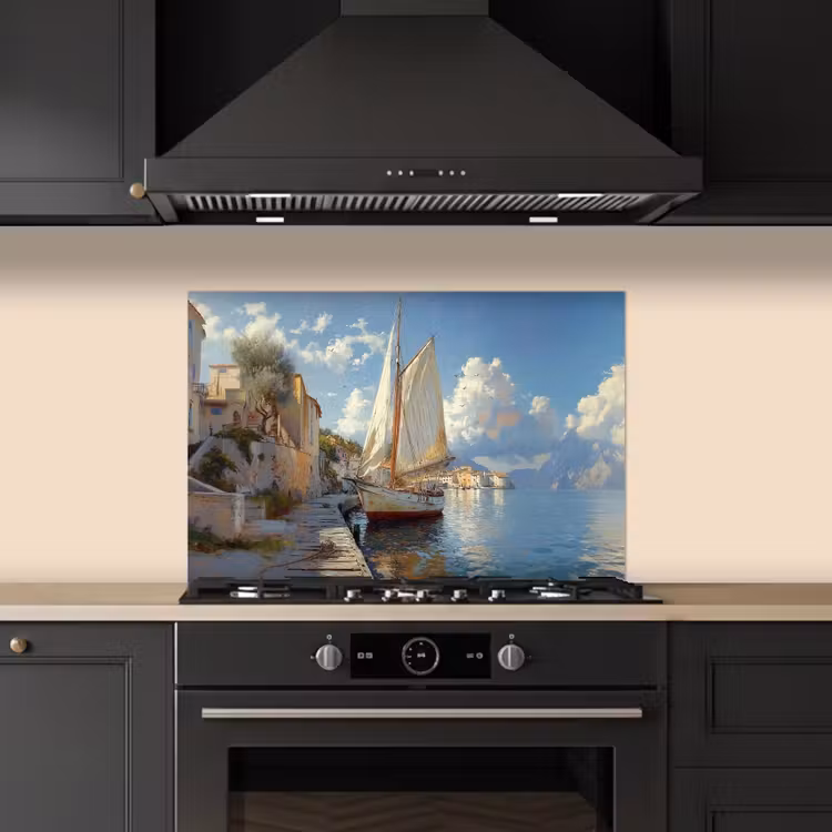 Spatscherm keuken - Zeilschip - Huizen - Kade - Zee — 2