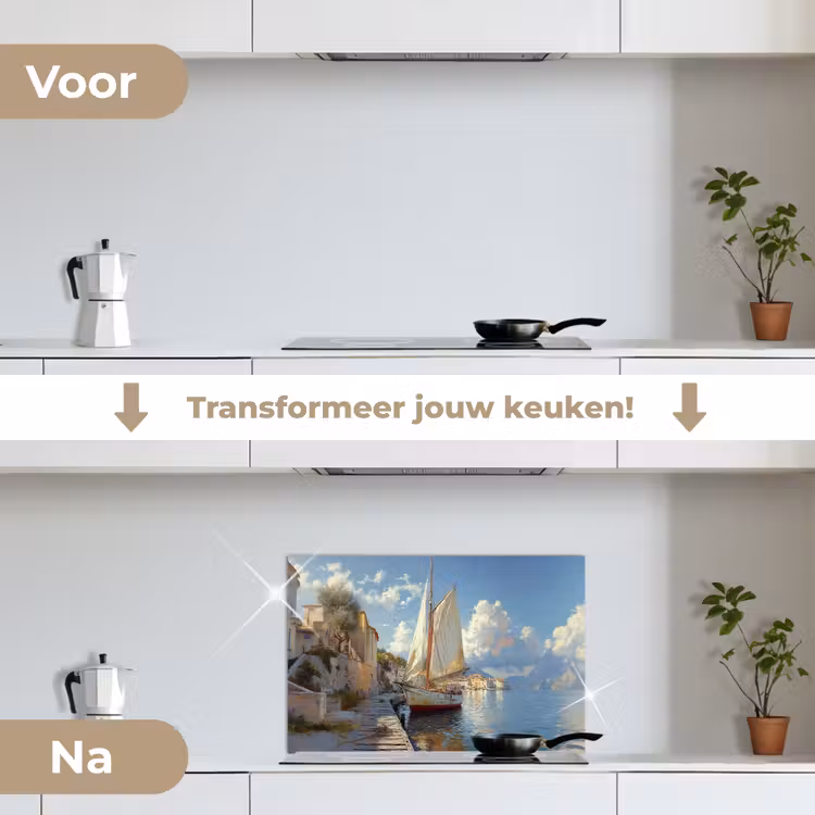 Spatscherm keuken - Zeilschip - Huizen - Kade - Zee — 3