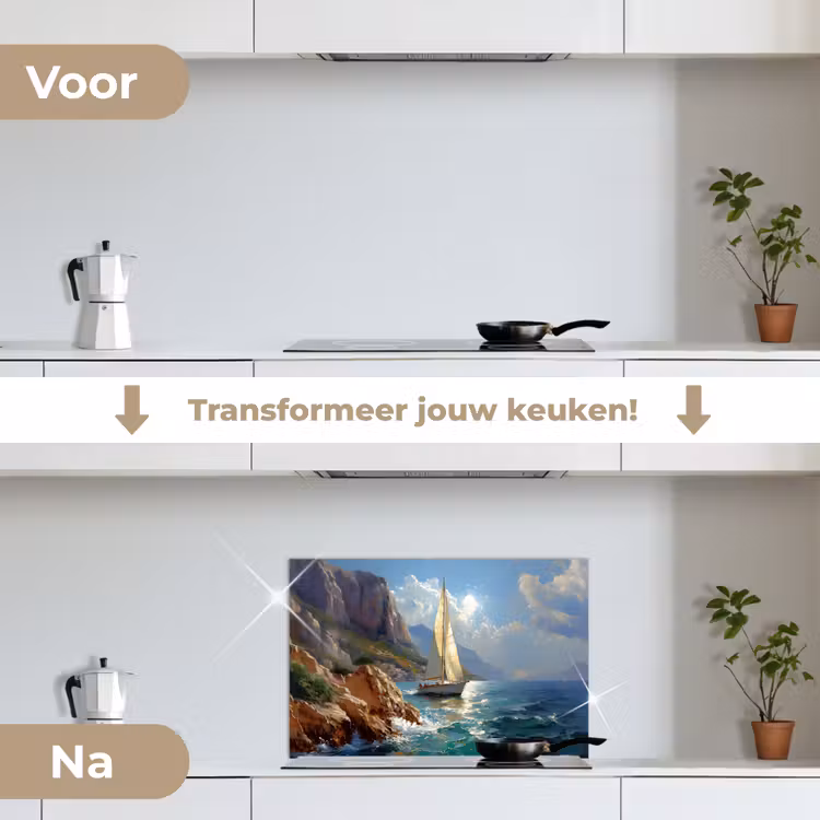Spatscherm keuken - Zeilschip - Zee - Rotsen - Wolken — 3