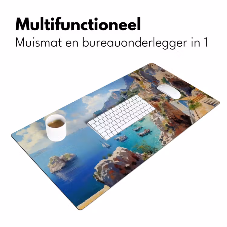 Bureau onderlegger - Kustdorp - Schilderij - Rotsen - Boten — 6