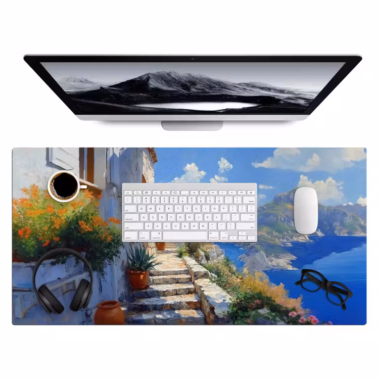 Bureau onderlegger - Trap - Huizen - Berglandschap - Zee — 3