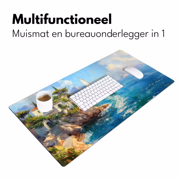 Bureau onderlegger - Zeilboot - Rotsen - Kust - Huizen — 6