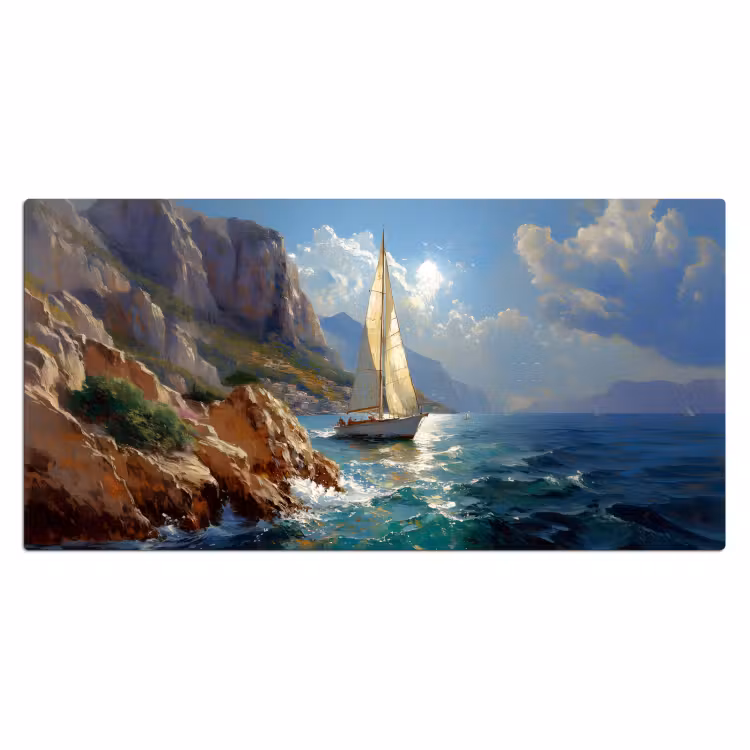 Bureau onderlegger - Zeilschip - Zee - Rotsen - Wolken — 1