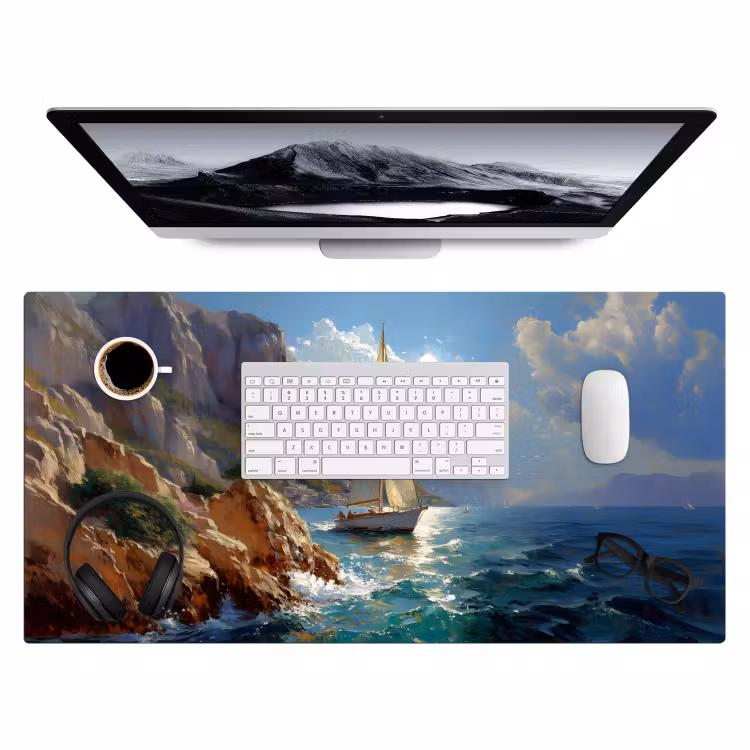 Bureau onderlegger - Zeilschip - Zee - Rotsen - Wolken — 3
