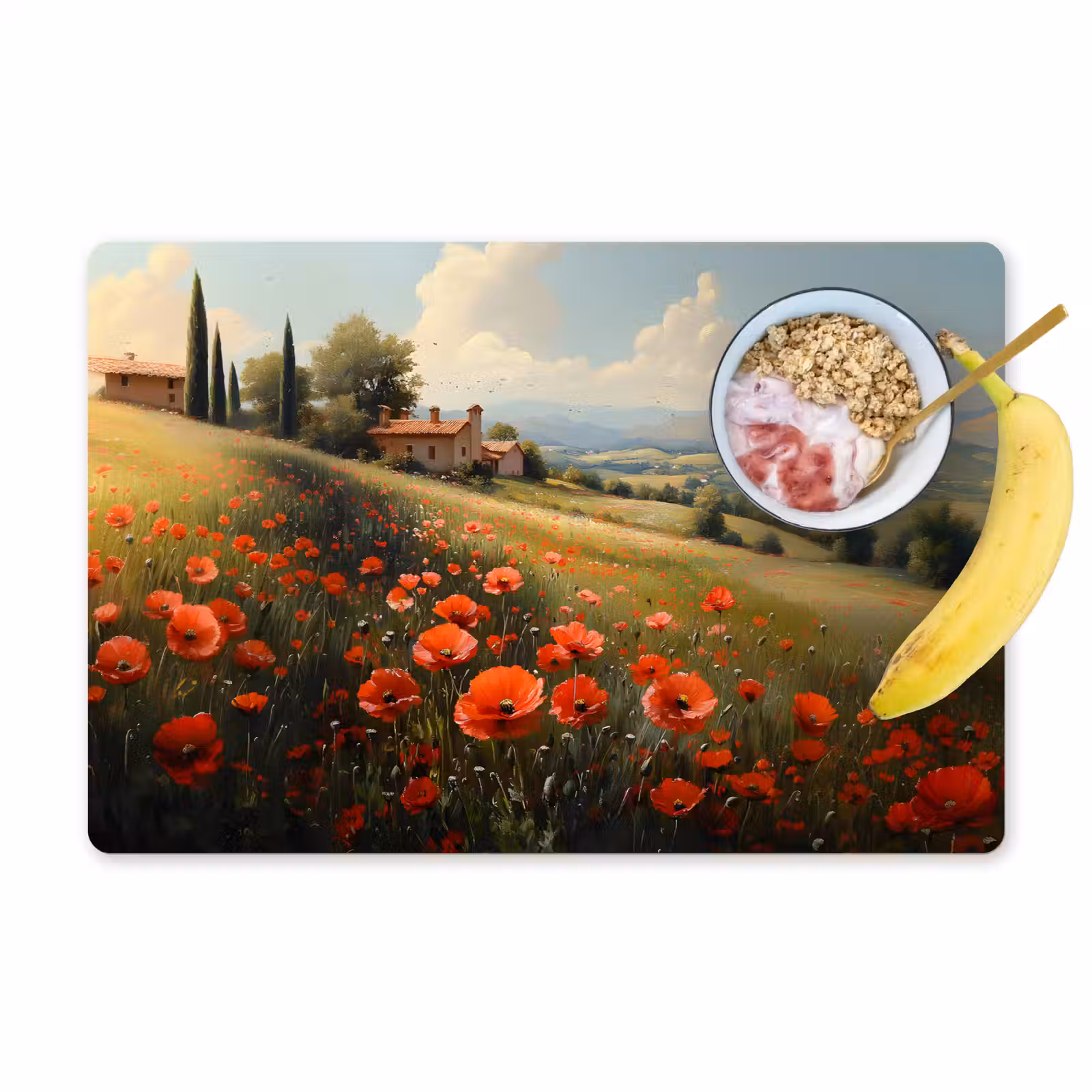 Placemat - 6 stuks - Klaprozen - Rood - Heuvels - Landschap — 1