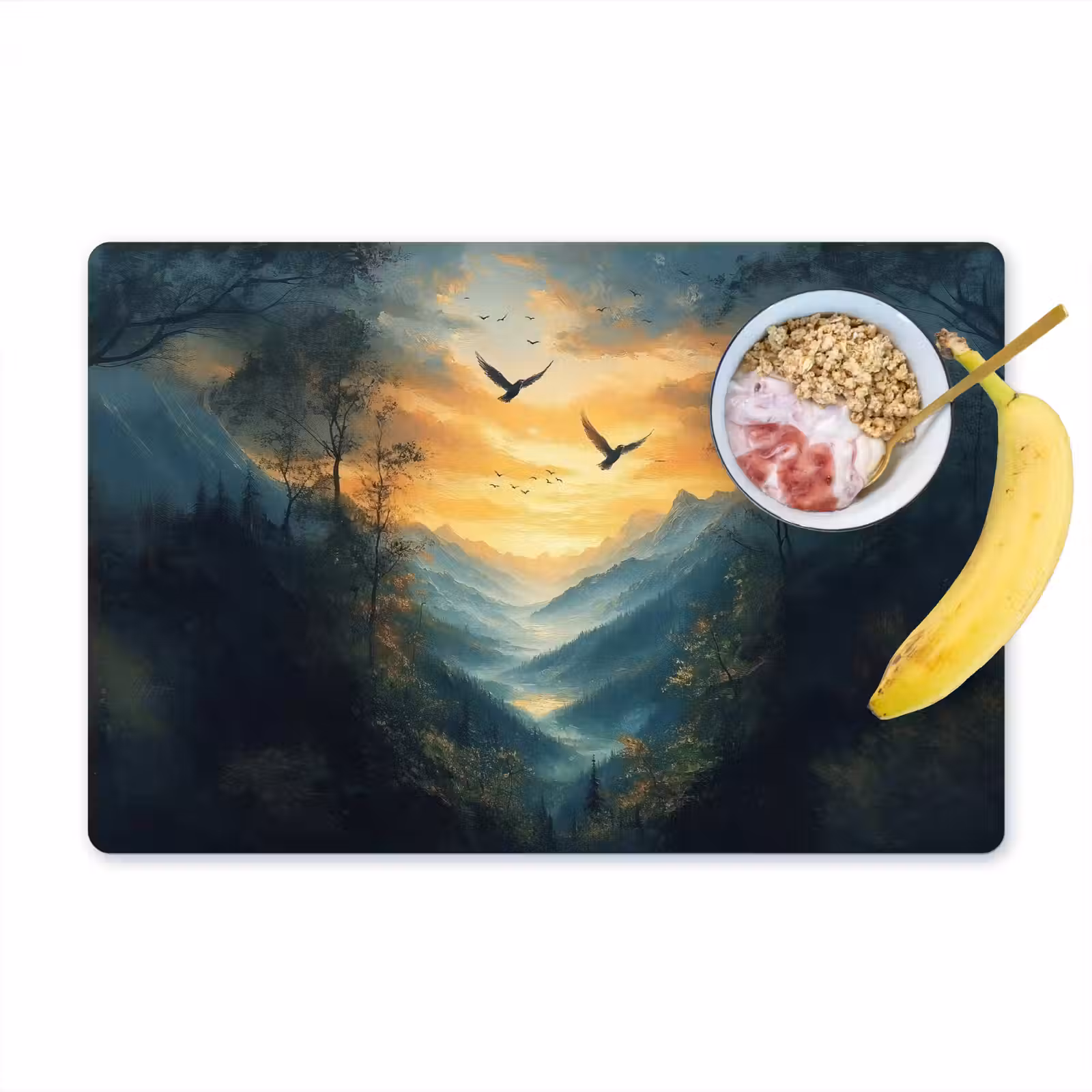 Placemat - 6 stuks - Vogels - Zon - Bomen - Groen — 1