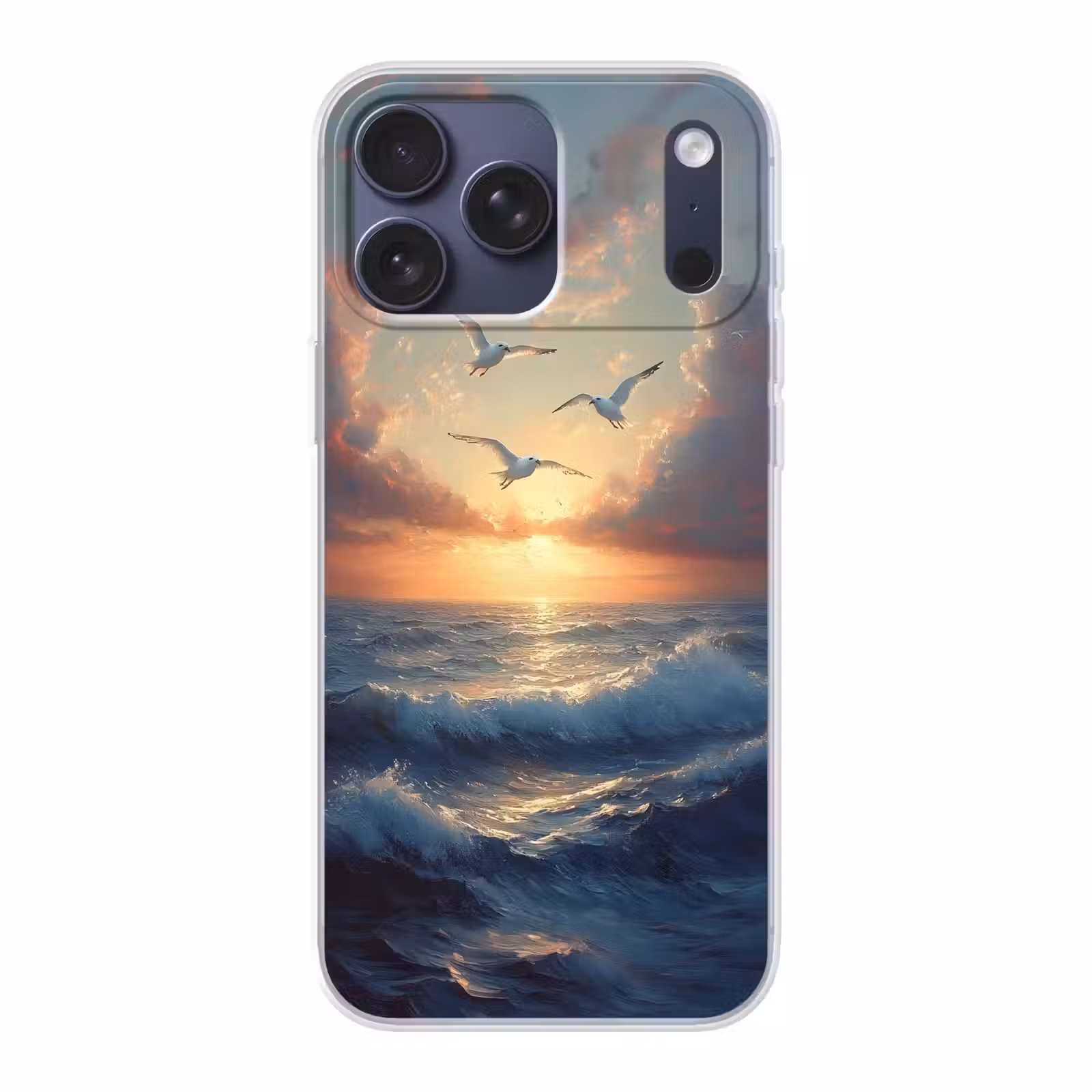 Telefoonhoesje Softcase - Meeuwen - Zonsondergang - Zee - Wolken — 1