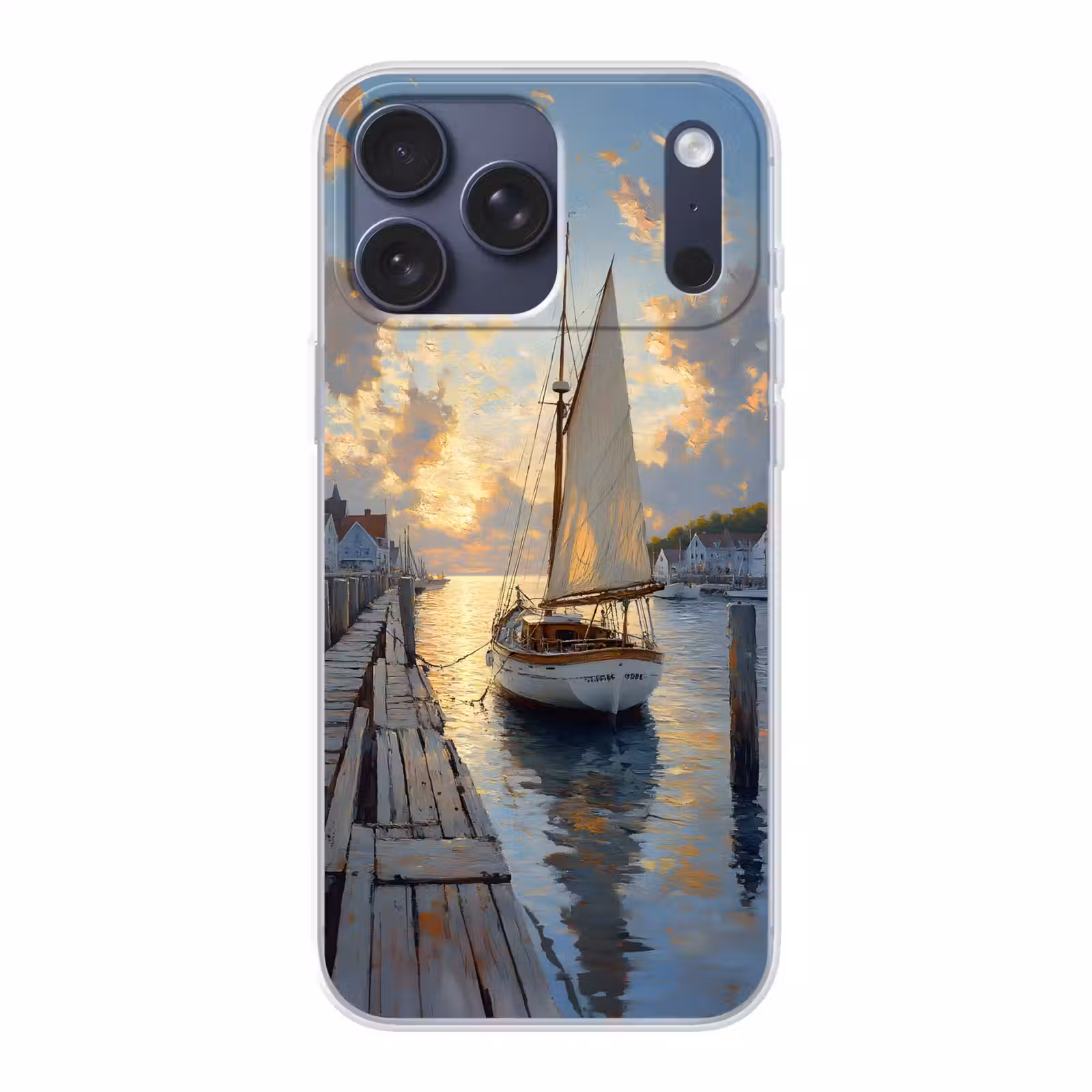Telefoonhoesje Softcase - Zeilboot - Zon - Pier - Hout — 1