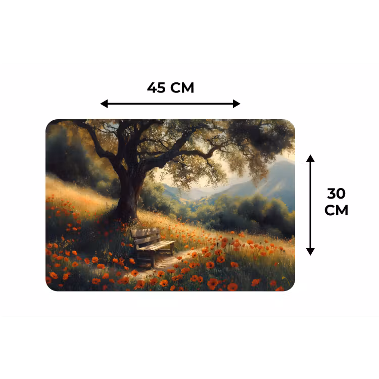 Placemat - 6 stuks - Bankje - Boom - Klaprozen - Heuvels — 3