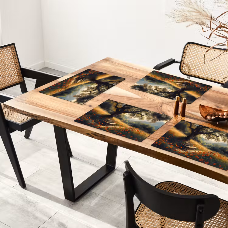 Placemat - 6 stuks - Bankje - Boom - Klaprozen - Heuvels — 5
