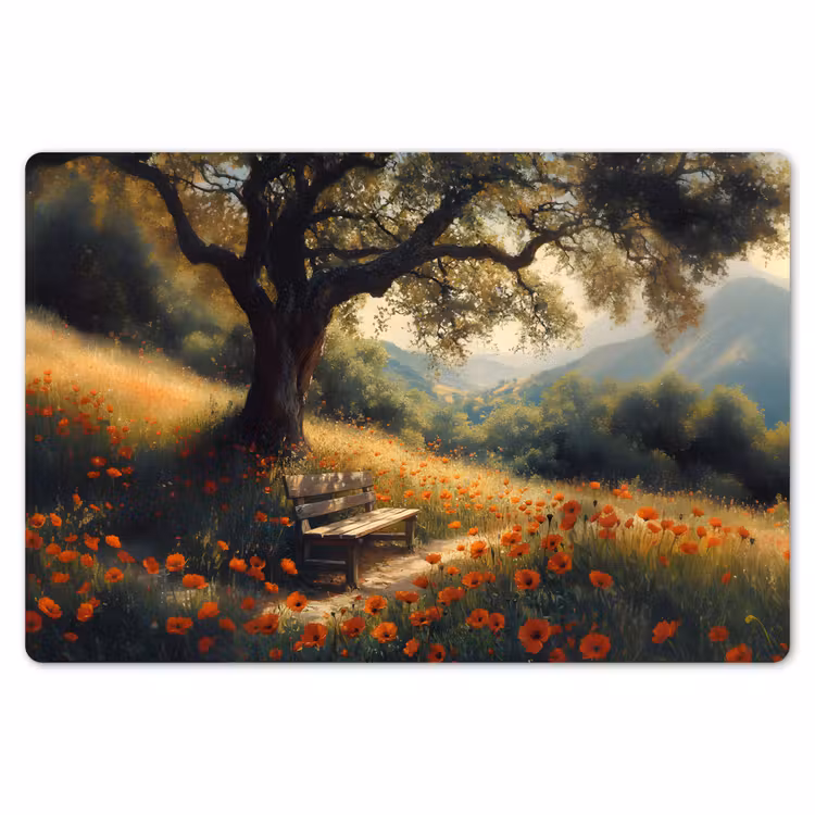 Placemat - 6 stuks - Bankje - Boom - Klaprozen - Heuvels — 7