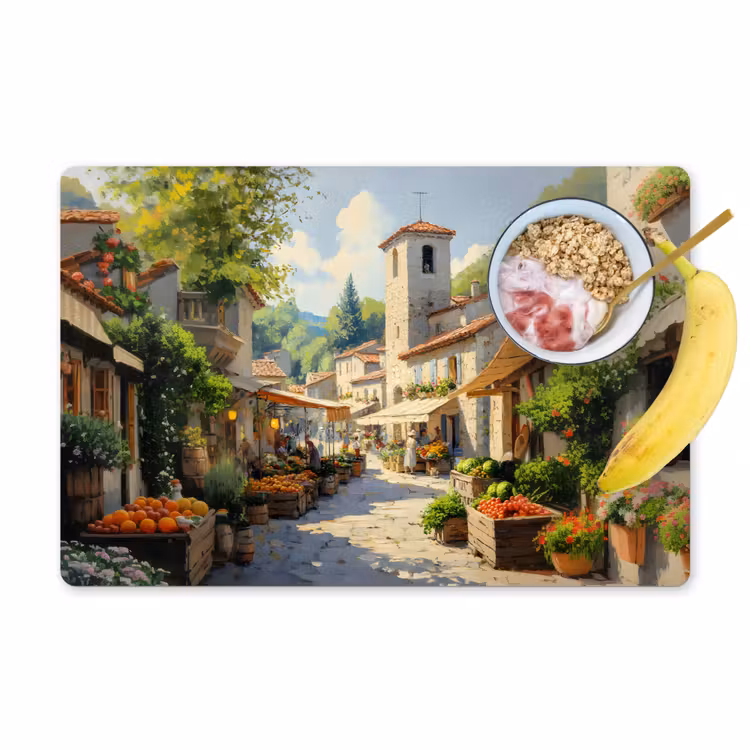 Placemat - 6 stuks - Dorp - Zon - Kraampjes - Huizen — 1