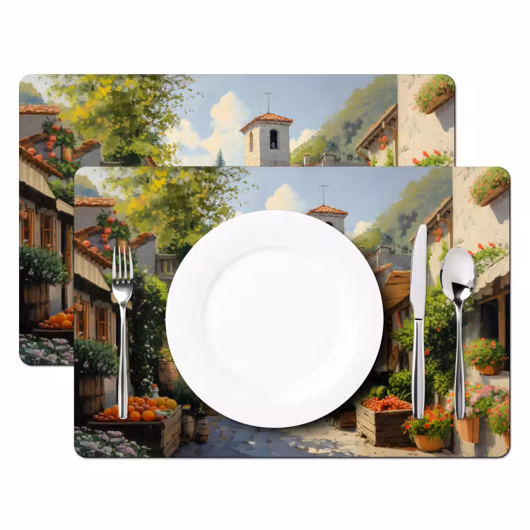 Placemat - 6 stuks - Dorp - Zon - Kraampjes - Huizen — 2