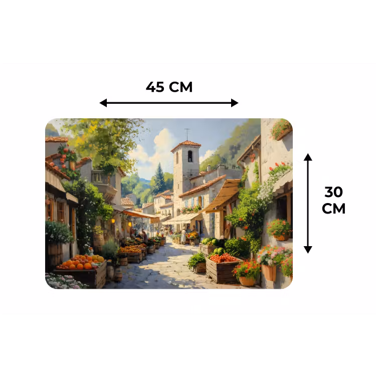 Placemat - 6 stuks - Dorp - Zon - Kraampjes - Huizen — 3
