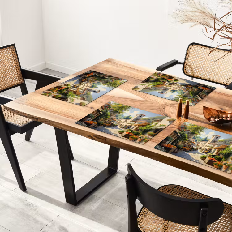 Placemat - 6 stuks - Dorp - Zon - Kraampjes - Huizen — 5