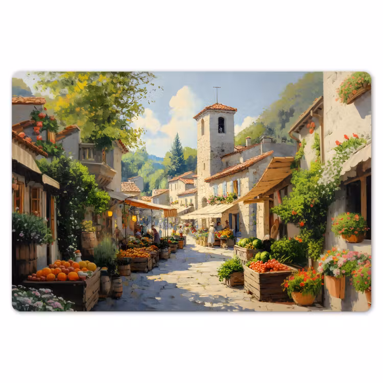 Placemat - 6 stuks - Dorp - Zon - Kraampjes - Huizen — 7