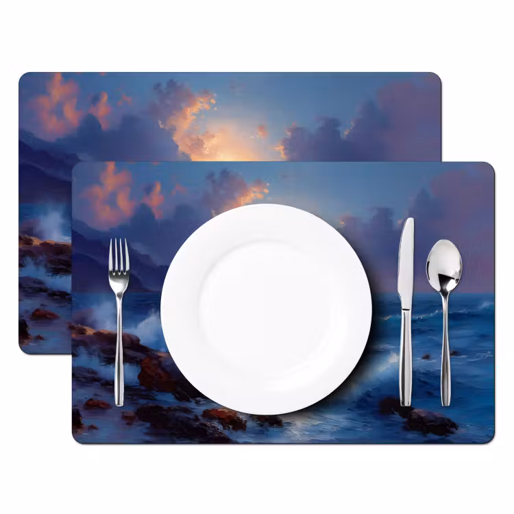 Placemat - 6 stuks - Golven - Zee - Kleurrijk - Rotsen — 2