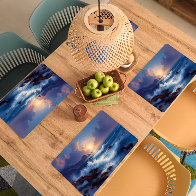 Placemat - 6 stuks - Golven - Zee - Kleurrijk - Rotsen — 6