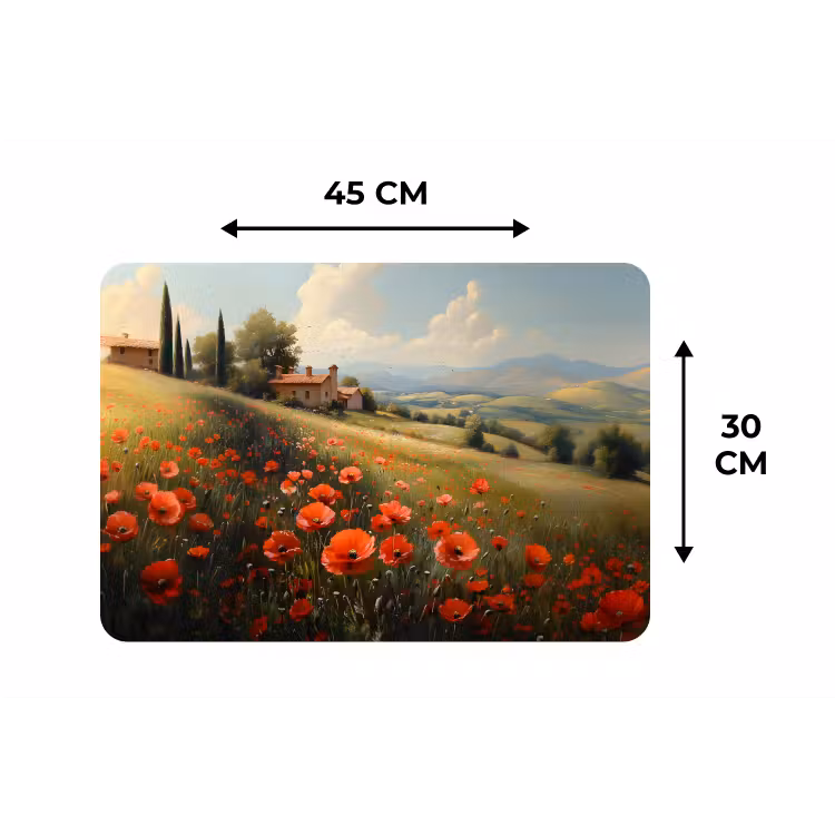 Placemat - 6 stuks - Klaprozen - Rood - Heuvels - Landschap — 3