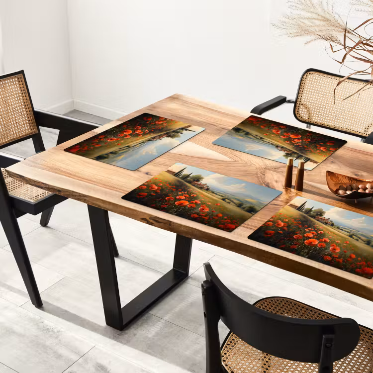 Placemat - 6 stuks - Klaprozen - Rood - Heuvels - Landschap — 5