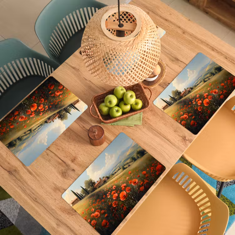 Placemat - 6 stuks - Klaprozen - Rood - Heuvels - Landschap — 6