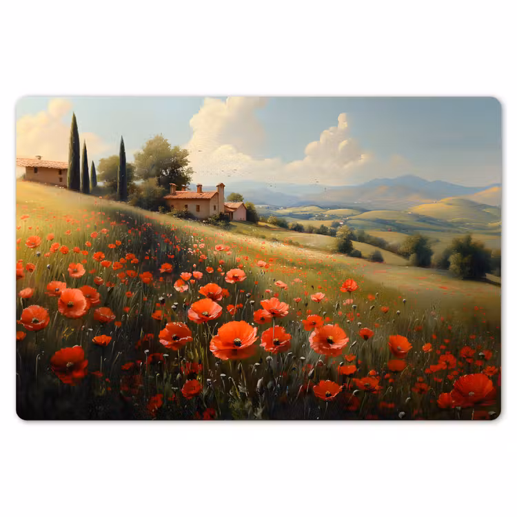 Placemat - 6 stuks - Klaprozen - Rood - Heuvels - Landschap — 7