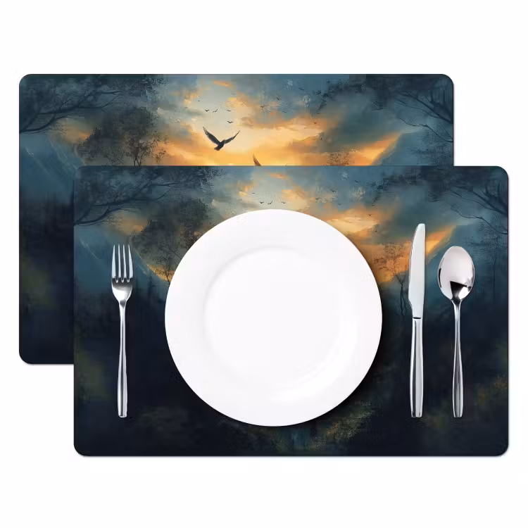 Placemat - 6 stuks - Vogels - Zon - Bomen - Groen — 2