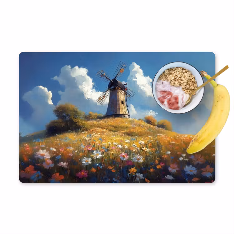 Placemat - 6 stuks - Windmolen - Heuvel - Bloemen - Kleurrijk — 1