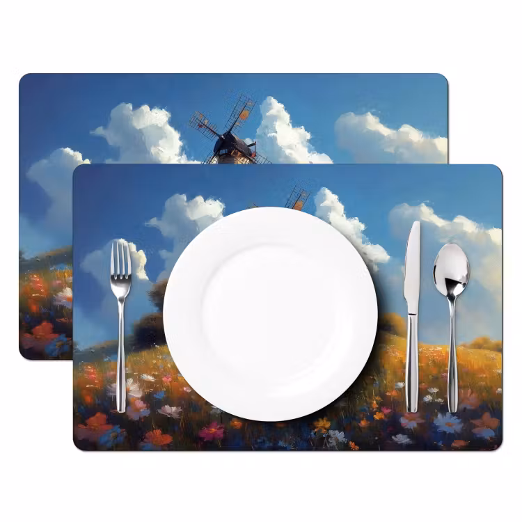 Placemat - 6 stuks - Windmolen - Heuvel - Bloemen - Kleurrijk — 2