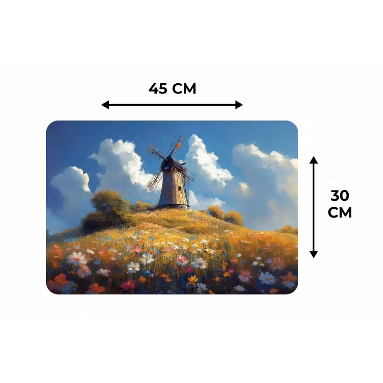 Placemat - 6 stuks - Windmolen - Heuvel - Bloemen - Kleurrijk — 3